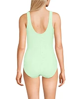 Lands' End Women's Long Tugless Low Leg Lace One Piece Swimsuit