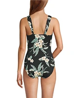 Lands' End Women's Long Torso Slender Suit Grecian Low Leg One Piece Swimsuit