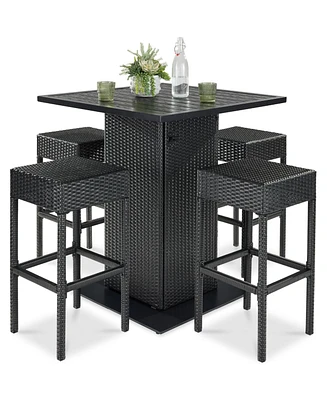 Best Choice Products 5-Piece Patio Wicker Bar Set w/ Built-In Bottle Opener, Hidden Storage Shelf