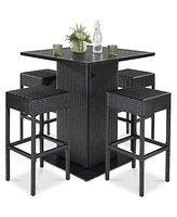 Best Choice Products 5-Piece Patio Wicker Bar Set w/ Built-In Bottle Opener, Hidden Storage Shelf