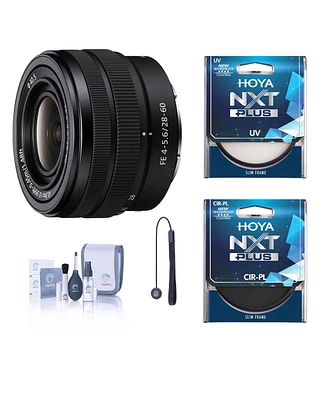 Sony Fe 28-60mm f/4-5.6 Lens, Bundle with Hoya 40.5mm Uv+Cpl Filter Kit, Cleaning Kit, Lens Cap Tether