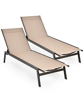 2 Pcs Patio Lounge Chair Chaise Recliner Back Adjustable Garden
