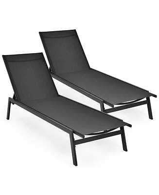 2 Pcs Patio Lounge Chair Chaise Recliner Back Adjustable Garden