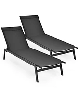 2 Pcs Patio Lounge Chair Chaise Recliner Back Adjustable Garden