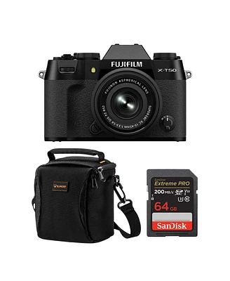 Fujifilm X-T50 Mirrorless Camera, Black with Xc 15-45mm f/3.5-5.6 Ois Pz Lens, Bundle with 64GB Sdxc Memory Card, Alpine 120 Shoulder Bag