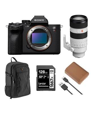 Sony Alpha a7R V Mirrorless Camera with Fe 70-200mm f/2.8 Gm Oss Ii G Lens, Bundle with Backpack, Np-FZ100 Battery, 128GB Memory Card