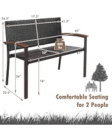 2 Pcs Outdoor Patio Rattan Wicker Bench Loveseat Chair Armrest Garden