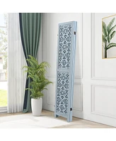 4-Panel Wooden Room Divider – Carved Cutout Design with Solid Wood Frame for Home or Office