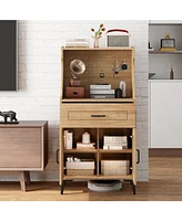 Coffee Bar Cabinet with Pegboard Storage Drawer and Adjustable Shelf
