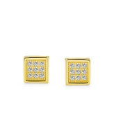 Bling Jewelry Geometric Hip Hop Square Cubic Zirconia Micro Pave Cz Stud Earrings Gold Plated .925 Sterling Silver