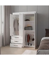 Laurens 4-Door Wardrobe with Drawers and Shelves, Multistorage, Spacious Design, White"