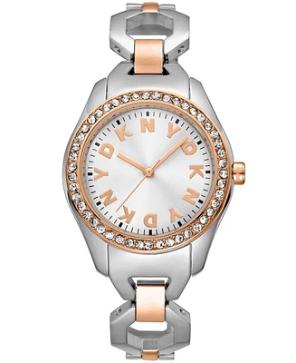 Dkny Women's Astoria Midi Glitz Silver Dial Rose Gold-Two-Tone Stainless Steel Bracelet Watch 33mm