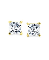 Bling Jewelry Set of 2 Square Solitaire Cz Stud Earrings Silver Gold Sterling Silver