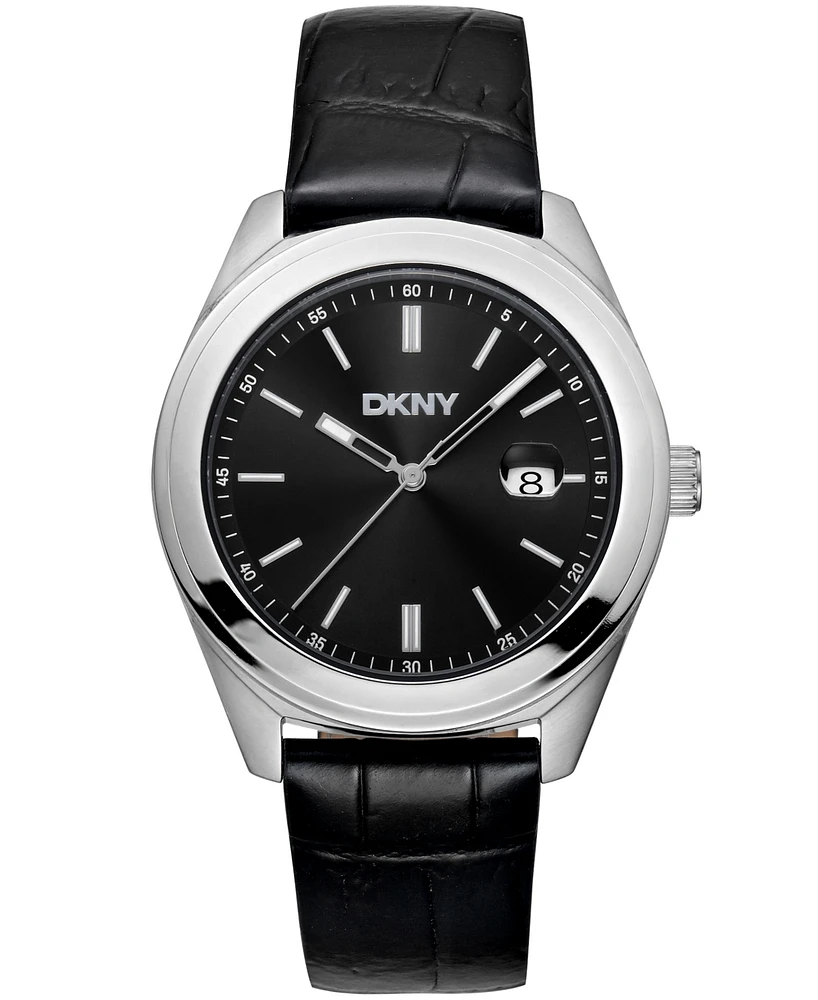 Dkny Men's Modernist Classics Dark Blue Leather Strap Watch, 40mm
