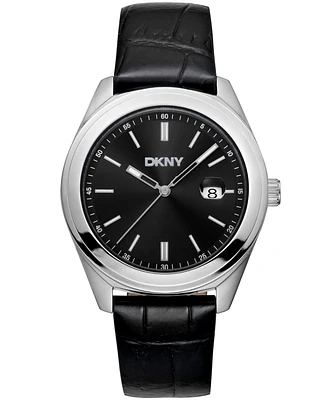 Dkny Men's Modernist Classics Dark Blue Leather Strap Watch, 40mm