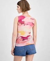 Bar Iii Women's Printed Mesh Crewneck Sleeveless Top, Exclusively at Macy's