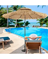 Solar Powered Thatched Tiki Patio Umbrella with Led Lights