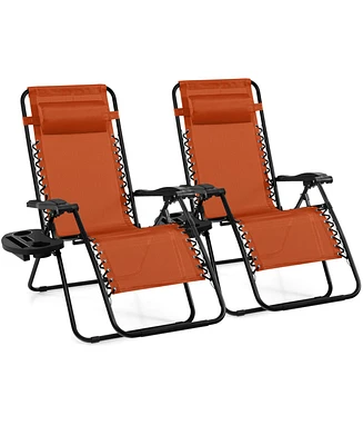 2 Pieces Folding Lounge Chair with Zero Gravity