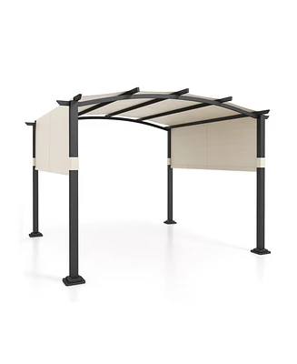 Outdoor Pergola Modern Arched Patio Garden Shelter with Retractable Sunshade Canopy
