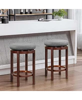 Set of 2 Upholstered Swivel Round Bar Stools 26'' Wooden Pub Kitchen Chairs