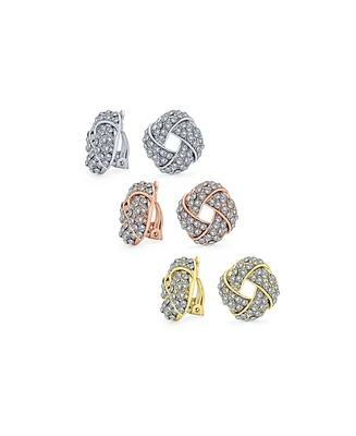 Bling Jewelry Set of 3 Twist Braided Crystal Love Knot Clip-On Earrings Rose Gold Plated