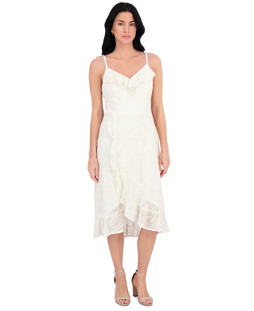 kensie Women's Ruffled Lace High-Low Midi Dress