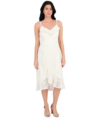 kensie Women's Ruffled Lace High-Low Midi Dress