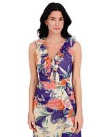 kensie Women's Printed Ruffled High-Low Maxi Dress