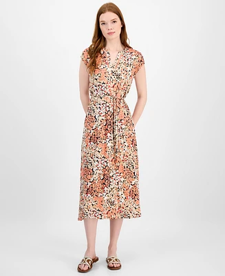 Tommy Hilfiger Women's Floral-Print Ladder-Trim Midi Dress