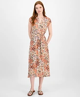 Tommy Hilfiger Women's Floral-Print Ladder-Trim Midi Dress