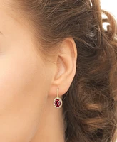 Lab Grown Ruby (2 ct. t.w.) & Lab Grown White Sapphire (1/3 ct. t.w.) Leverback Oval Drop Earrings in 14K Gold-Plated Sterling Silver