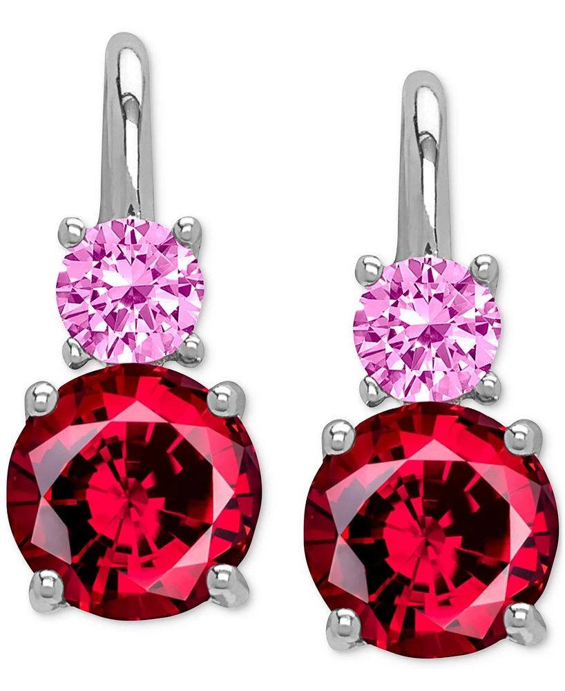 Lab Grown Ruby (3-1/5 ct. t.w.) & Lab Grown Pink Sapphire (5/8 ct. t.w.) Leverback Drop Earrings in Sterling Silver