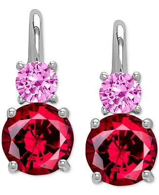 Lab Grown Ruby (3-1/5 ct. t.w.) & Lab Grown Pink Sapphire (5/8 ct. t.w.) Leverback Drop Earrings in Sterling Silver