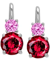 Lab Grown Ruby (3-1/5 ct. t.w.) & Lab Grown Pink Sapphire (5/8 ct. t.w.) Leverback Drop Earrings in Sterling Silver