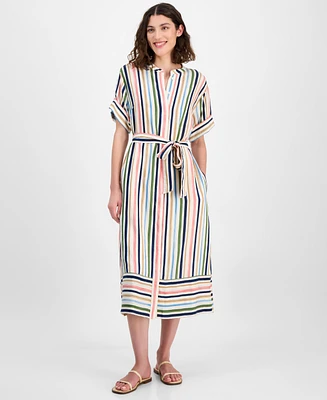 Nautica Jeans Women's Striped Belted Midi Dress