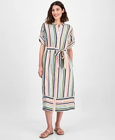 Nautica Jeans Women's Striped Belted Midi Dress