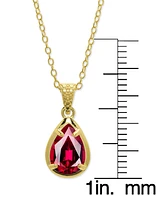 Lab Grown Ruby Pear Solitaire 18" Pendant Necklace (1 ct. t.w.) in 14k Gold-Plated Sterling Silver