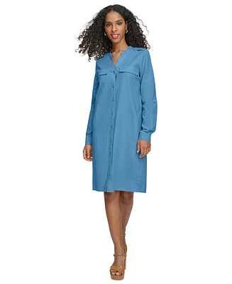 Calvin Klein Women's Roll-Tab-Sleeve Button-Front Shirtdress