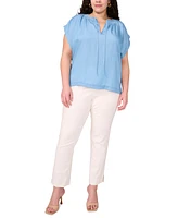 Vince Camuto Plus Shirred Split-Neck Peasant Top
