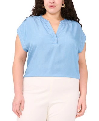 Vince Camuto Plus Split-Neck Extended-Shoulder Top