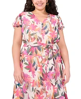 Vince Camuto Plus Printed Flutter-Sleeve Maxi Dress