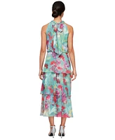 Sl Fashions Women's Floral Tiered Halter-Neck Tea Dress