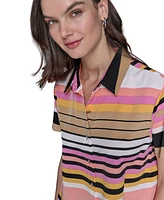 Karl Lagerfeld Paris Women's Conversational Striped Camp Shirt