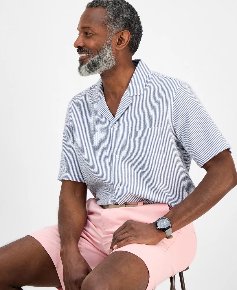 Club Room Men's Short Sleeve Striped Seersucker Button-Front Camp Shirt, Exclusively at Macy's