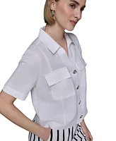 Karl Lagerfeld Paris Women's Cropped Short-Sleeve Shirt