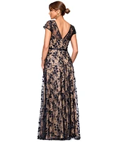 Xscape Women's Boat-Neck Cap-Sleeve 3D-Rosette Gown