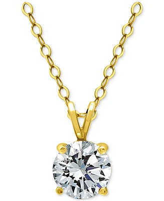 Giani Bernini Cubic Zirconia Solitaire Pendant Necklace 18k Gold-Plated Sterling Silver (also Silver), 16" + 2" extender, Exclusively a