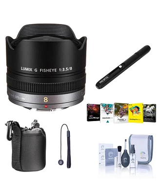 Panasonic Lumix G Fisheye 8mm f/3.5 Lens for Micro Four Thirds, Bundle with Cleaning Kit, Lens Case, Lens Cleaner, Lens Cap Tether, Software Kit