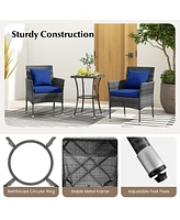 3 Pcs Patio Furniture Set witn Cushioned Chairs & Tempered Glass Coffee Table