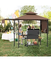 Grill Gazebo with Dual Side Awnings and 2 Shelves Adjustable Shadow